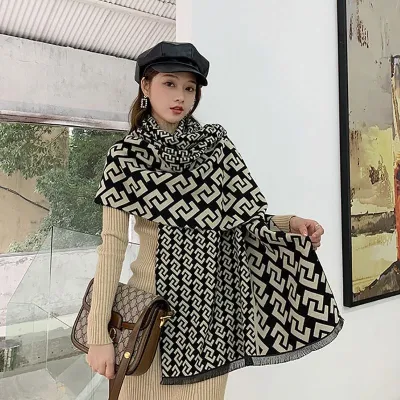 Korean Style Double-Sided Plaid C Letter Shawl